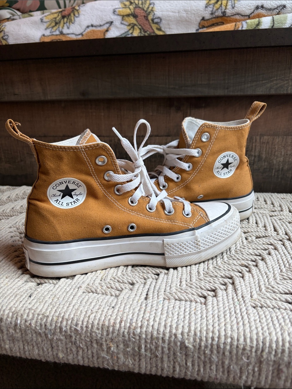 Converse Women's High-Top Sneakers in Mustard Yellow Canvas